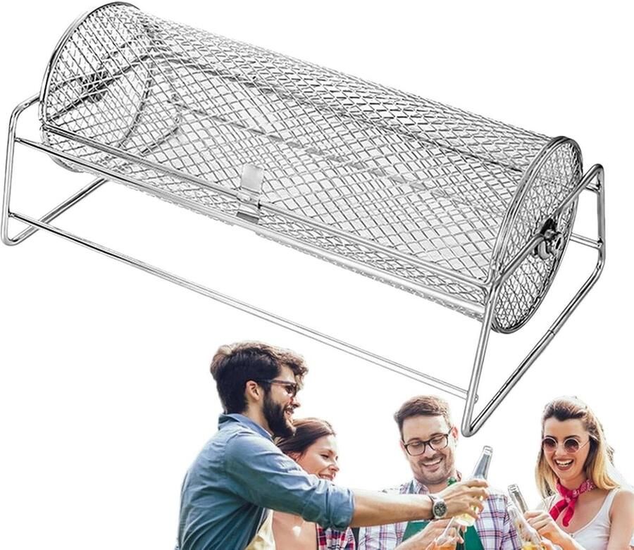 Grillmand RVS BBQ Mand Gerechten Grillen Rollend Ontwerp 35.5 cm Zilver