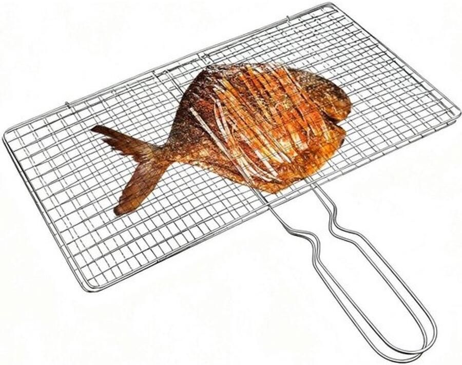 Grillmand container BBQ visgrill inklapbaar staal met handgreep gelijkmatige warmteverdeling voor groenten vlees garnalen camping koken in de open lucht grillen 33 5 x 18 cm