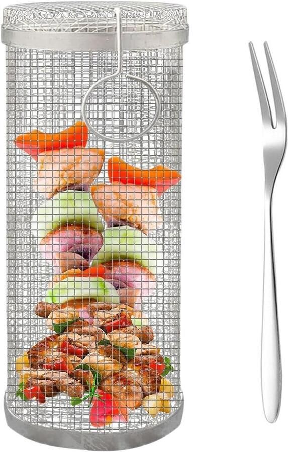 Grillmand RVS Braadmand Grill Barbecue Groenten Grote Capaciteit 30 x 9 x 9 cm Metaal