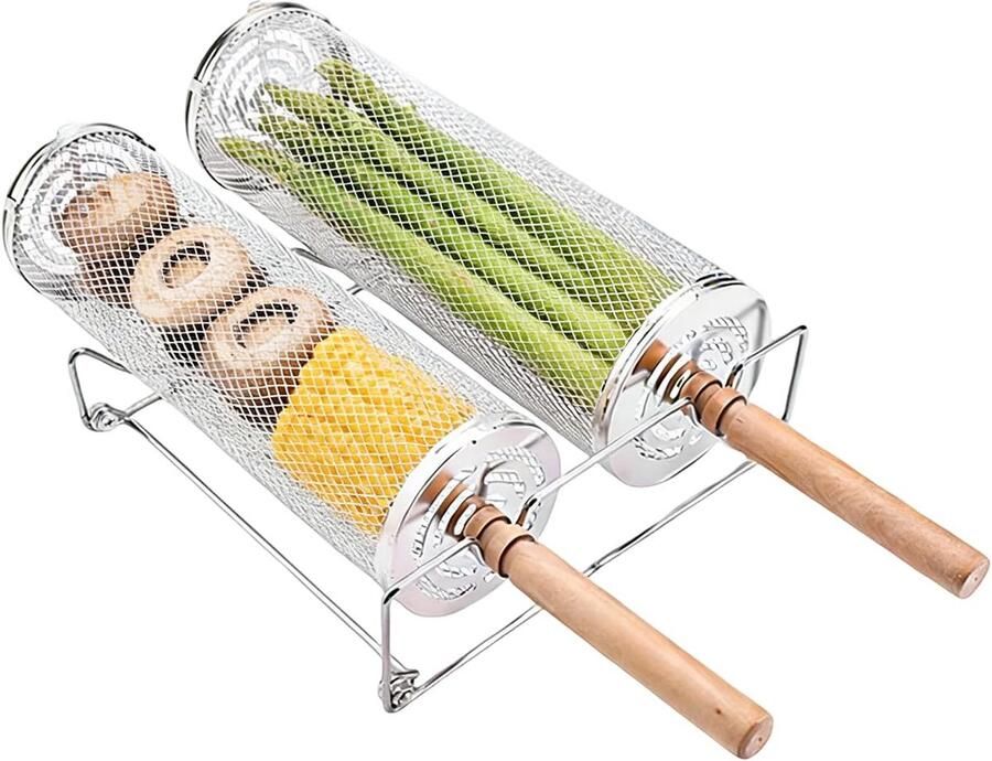 Grillmand RVS Groente en vleeshouder Buiten koken Gelijkmatige warmteverdeling N.v.t. Zilverkleurig