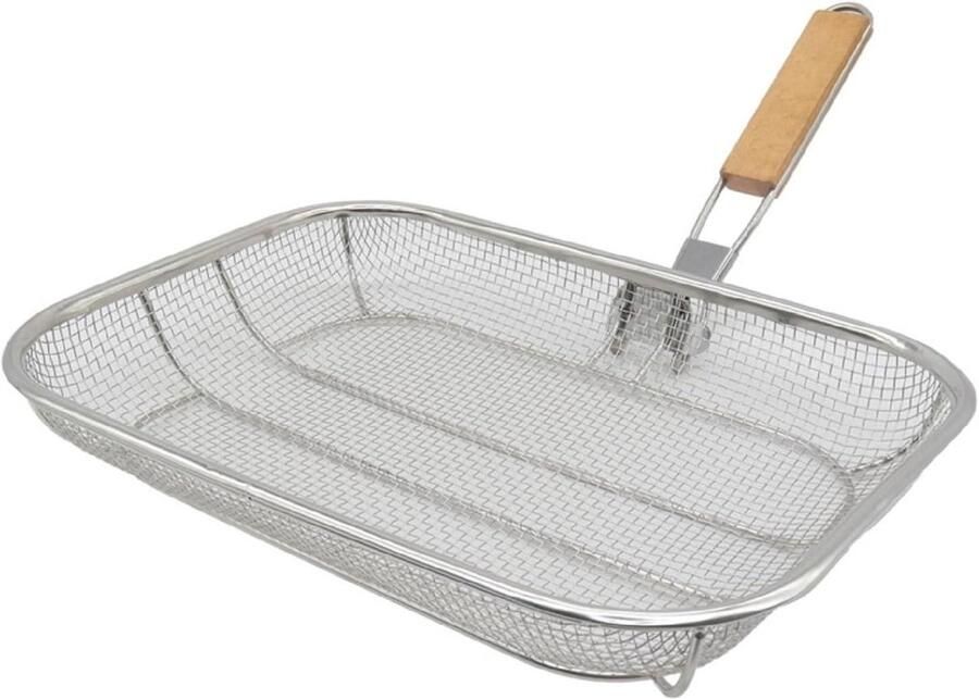 Grillmand RVS Groente Mand Buiten Grillen Inklapbare Handgrepen 38x28x5 cm Zilverkleurig