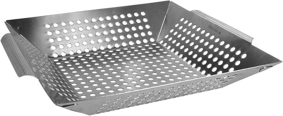 Grillmand RVS Groentemand Barbecueën Grillen Perforatie Vet Afvoer 35 x 30 x 6 cm Zilverkleurig