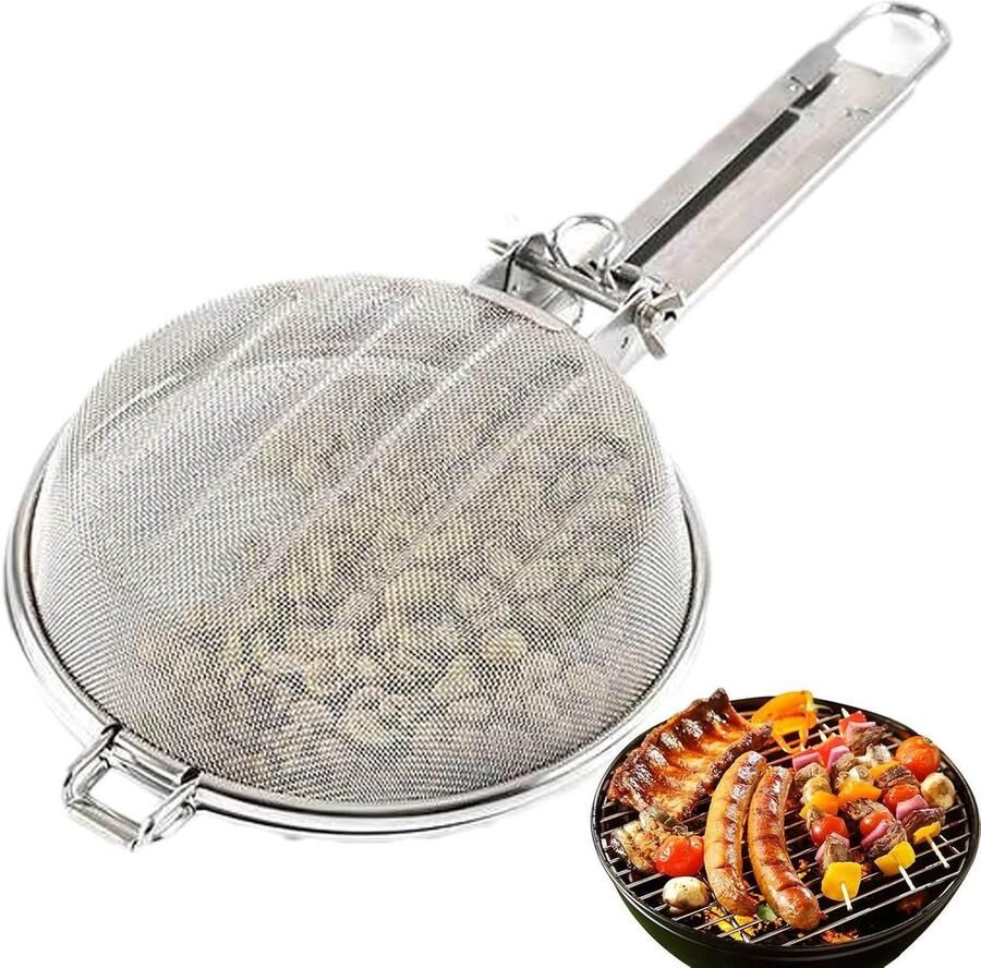 Grillmand RVS Koffierooster Buiten Koken Fijn Gelijkmatig Rooster 19 x 18 x 7 cm Zilver