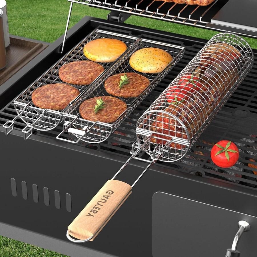 Grillmand RVS mand Buiten koken Draaibaar ontwerp 30 cm Zilver