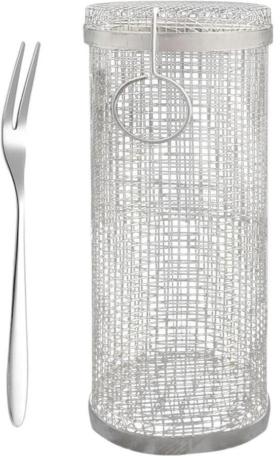Grillmand RVS Rolhouder Barbecue Gegrild Eten Bereiden Speciaal Roldesign 23.6 x 10.5 x 10.6 cm Zilverkleurig