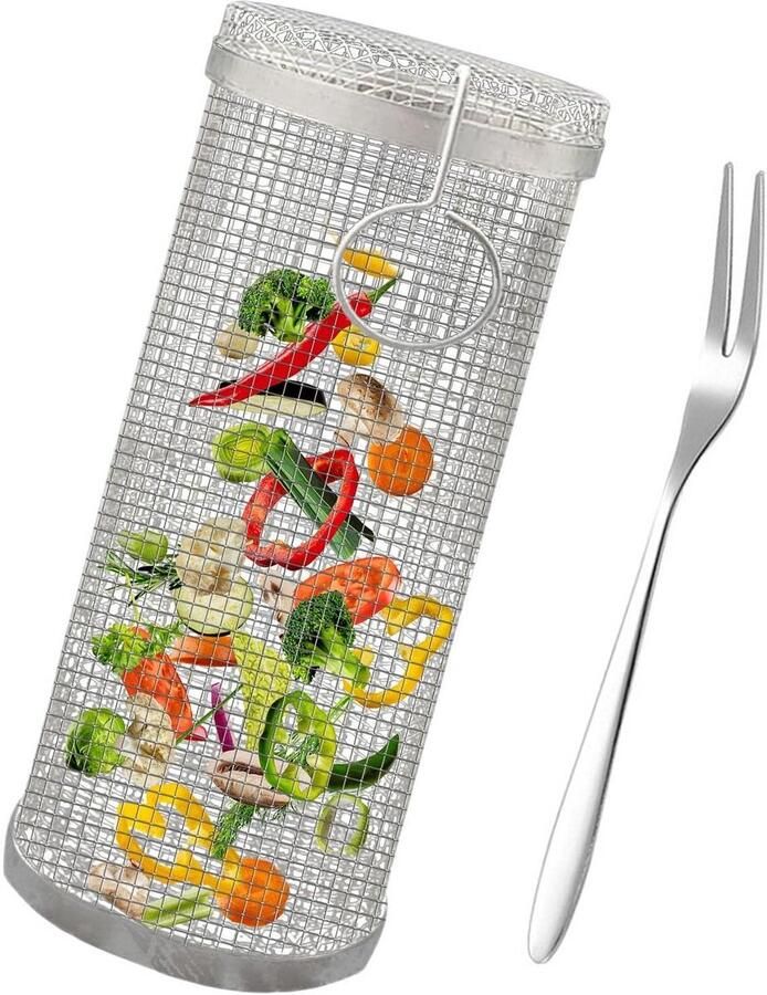 Grillmand RVS Rolmand Barbecue Gerechten Bereiden Uniek Rol Design 30 cm Lengte Zilverkleurig