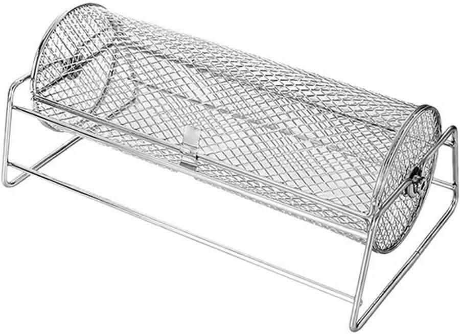 Grillmand RVS Rolmand BBQ Gelijkmatig Grillen Innovatief Rolontwerp 37 cm Zilverkleurig