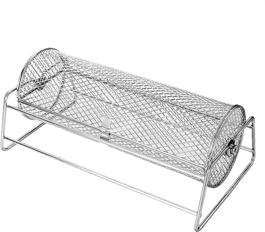 Grillmand RVS Rolmand BBQ Gelijkmatig Grillen Innovatief Rolontwerp 37 cm Zilverkleurig