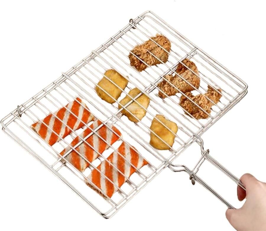 Grillmand RVS Vismand Kipmand Buiten Grillen Roestvrij Staal 41 x 34.6 cm Zilver