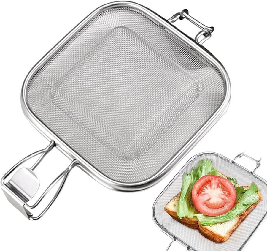 Grillmand Sandwiches Barbecue Net Buiten Koken Gelijkmatige Warmteverdeling 26.5 cm Zilver