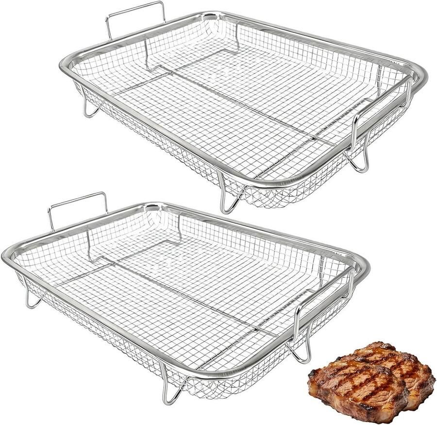Grillmand Set Bakplaat Afkoelrooster Buiten Koken Fijnmazig Gaas 32.5 x 24.5 x 7.8 cm Zilver