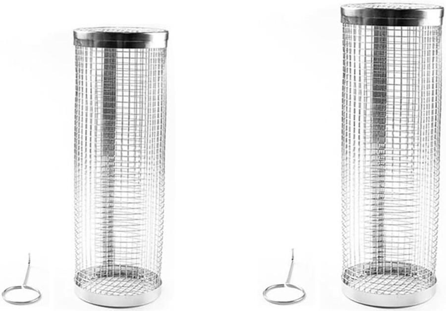 BBQ Grillmand Set Rollen Cilinder Gelijkmatig Grillen Roestvrij Staal 2 Stuks Zilver