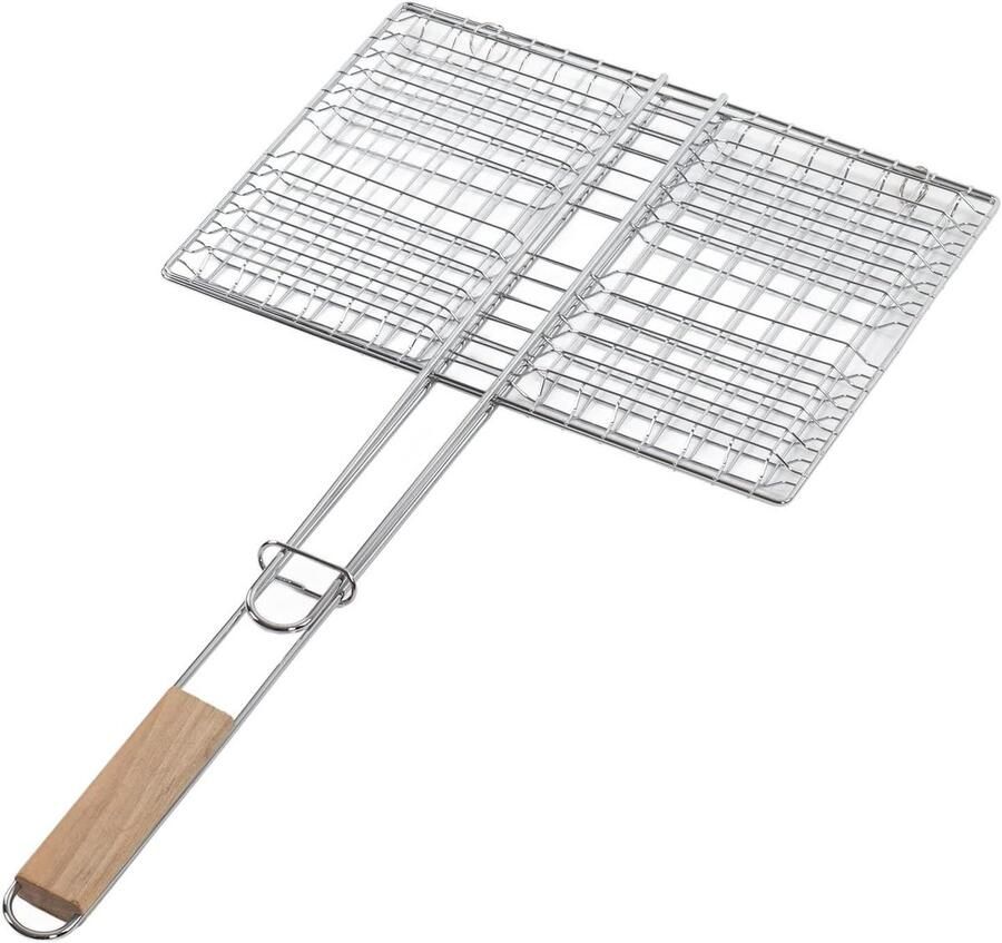 Grillmand Vis Camping grillrek Buiten grillen Veilig vergrendelingsmechanisme Extra groot Zilver