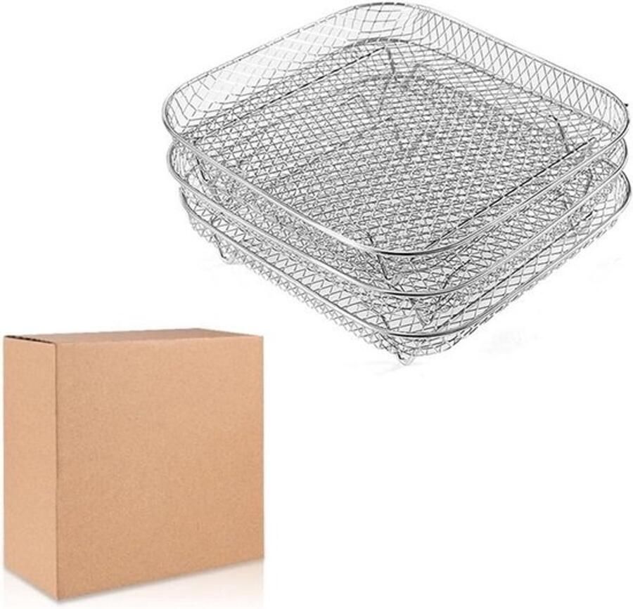 Grillmand Stapelbaar BBQ Accessoire Buiten Koken Roestvrij Staal 3 Laags Zilverkleurig