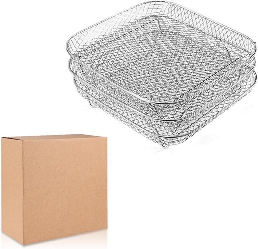Grillmand Stapelbaar BBQ Accessoire Buiten Koken Roestvrij Staal 3 Laags Zilverkleurig
