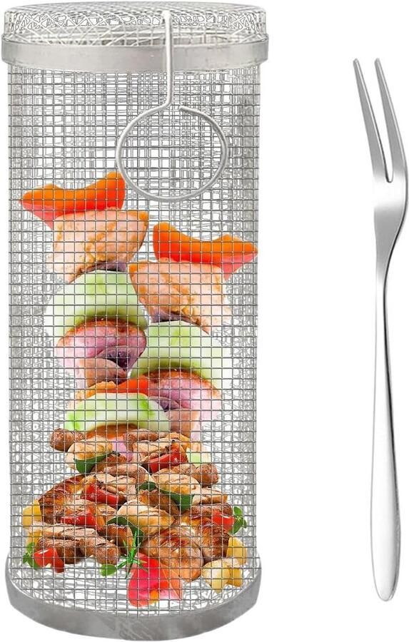 Grillmand Tuimelkooi Cilinder Groenten Grillen Roestvrij Staal 20cm Klein Zilverkleurig