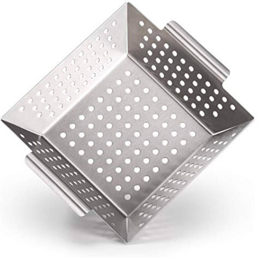 Grillmand van 100% RVS Ideaal voor Groenten Vis en Zeevruchten Grillplaat voor Elk Soort Grillen 21 x 21 x 6 cm