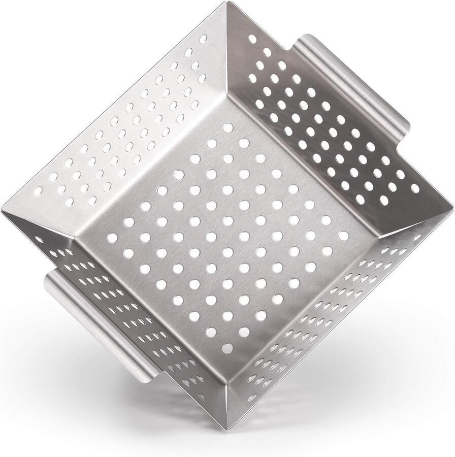 Grillmand van 100% RVS Ideaal voor Groenten Vis en Zeevruchten Grillplaat voor Elk Soort Grillen 21 x 21 x 6 cm