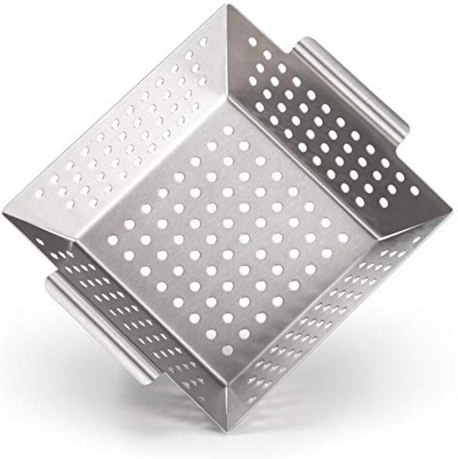 Grillmand van 100% RVS Ideaal voor Groenten Vis en Zeevruchten Grillplaat voor Elk Soort Grillen 21 x 21 x 6 cm