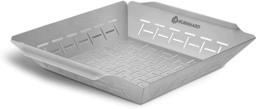 Grillmand van Roestvrij Staal Universeel voor Gas Houtskool en Elektrische Grill Vaatwasserbestendig met Grote Handvatten