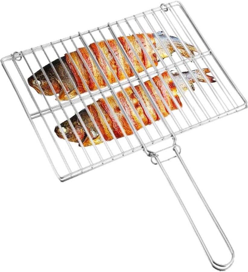 Grillmand Vis Visrooster Barbecue Gelijkmatig Grillen Roestvrij Staal 41 x 346 x 38 cm Zilverkleurig