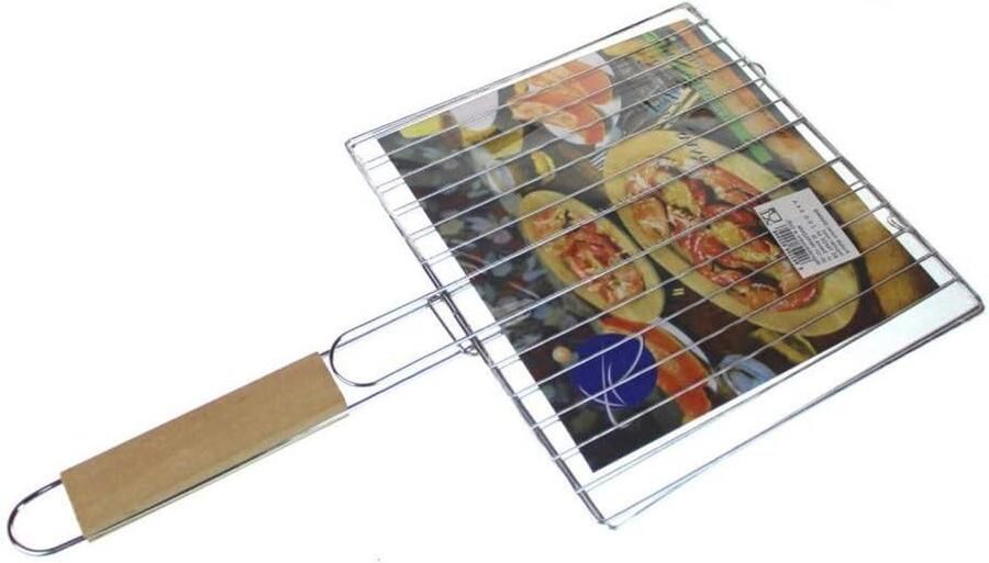 Grillmand Visbraad griller Barbecueën Afsluitbaar ontwerp 28 x 27 cm Zilverkleurig