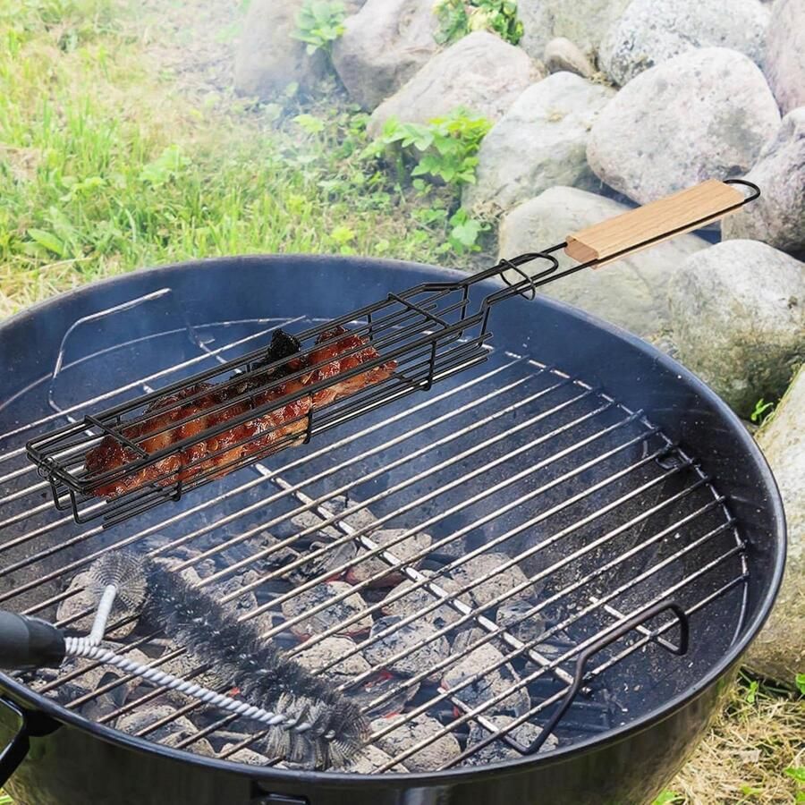 Grillmand Visgrillmand Buiten koken Afneembare handgreep 49 cm Zilverkleurig
