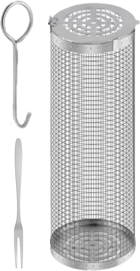 Grillmand Vismand Grill Buiten Koken Afneembaar Houten Handvat Klein 21cm Zilver