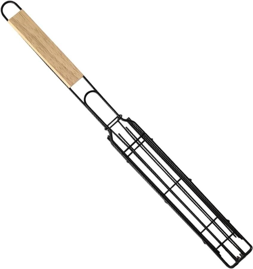 Grillmand voor Groenten Worstenrek BBQ Buiten Koken Hittebestendige Handgreep 49 cm Lengte Zwart