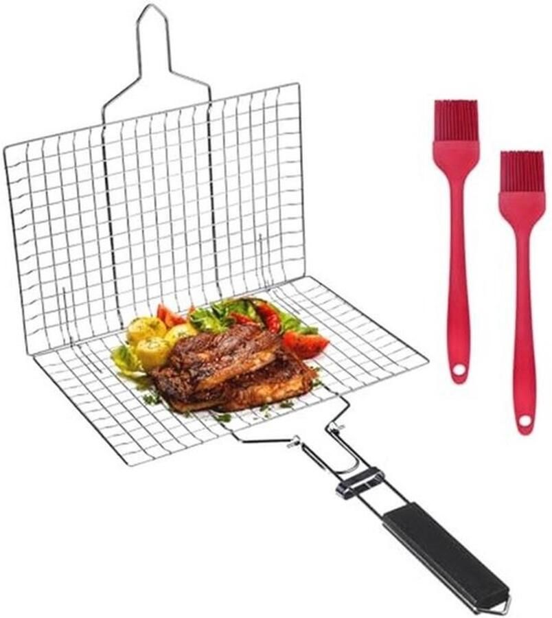 Grillmand voor vis en vlees Opvouwbaar barbecueaccessoire van roestvrij staal