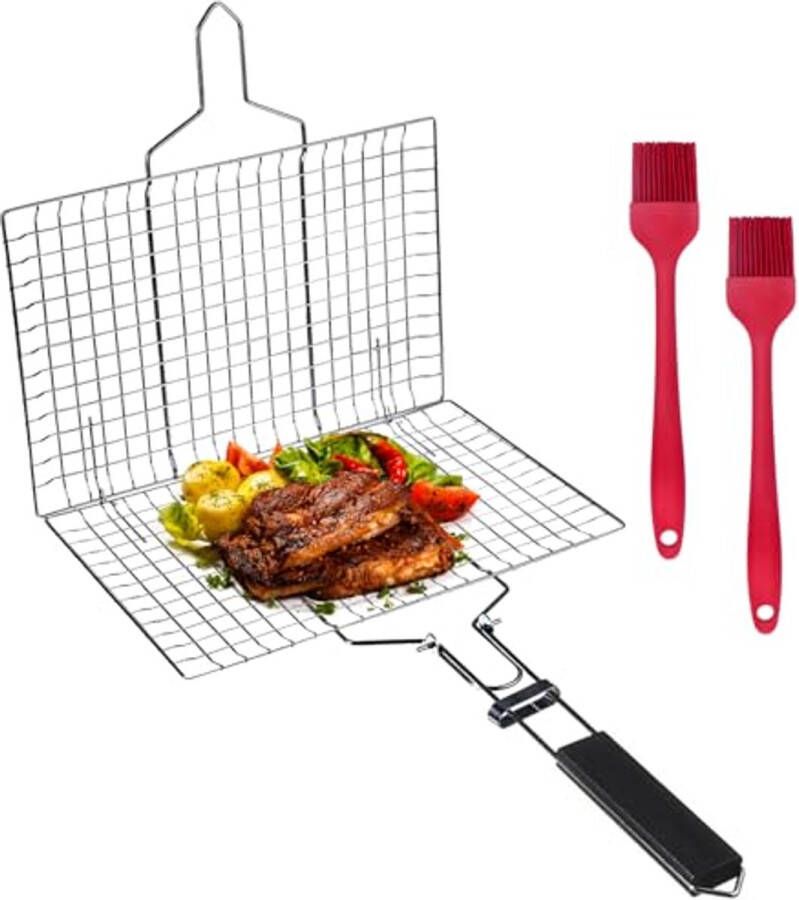 Grillmand voor Vis en Vlees Roestvrij Stalen Opvouwbare Barbecue Accessoire