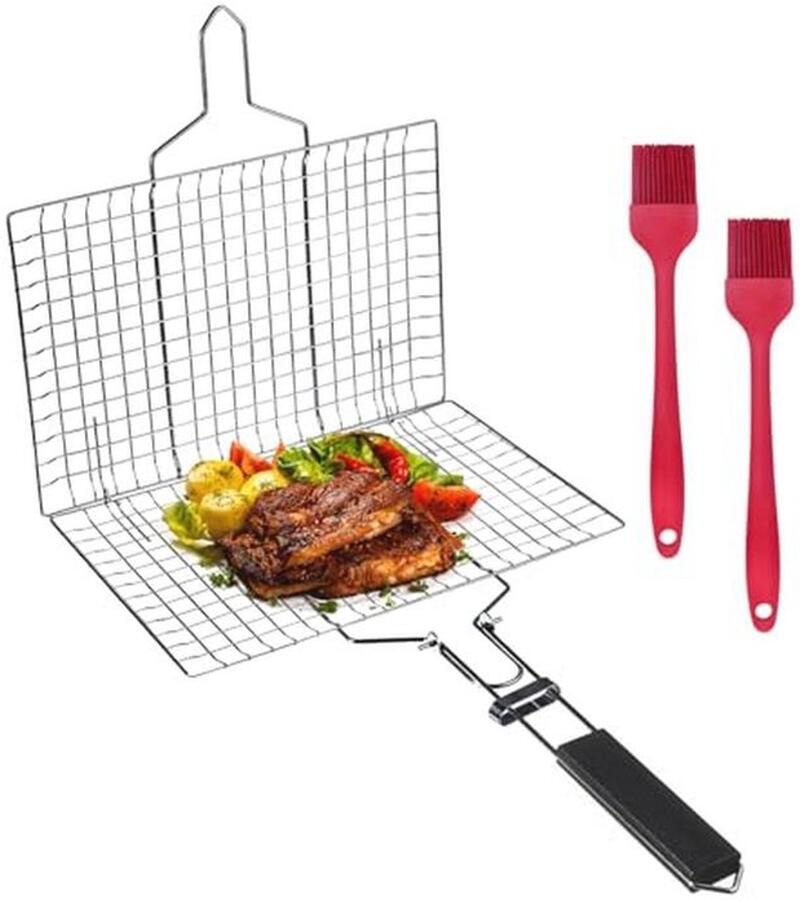 Grillmand voor Vis en Vlees Roestvrij Stalen Opvouwbare Barbecue Accessoire