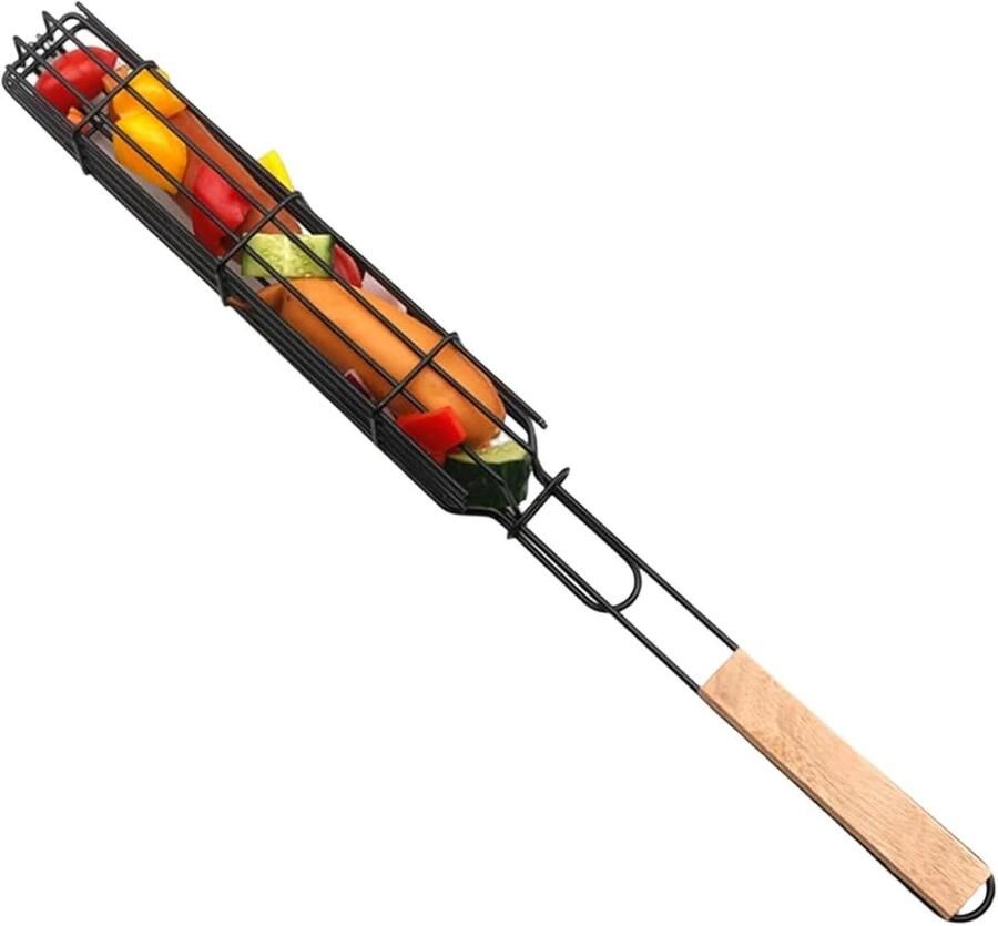 Grillmand Worsthouder Buiten koken Hittebestendig handvat 49 x 9 x 1 cm Zilver