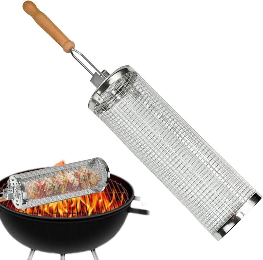 Grillmanden BBQ Kooi Gelijkmatig Grillen Ronde Gaasstructuur 26 x 14 x 14 cm Zilver