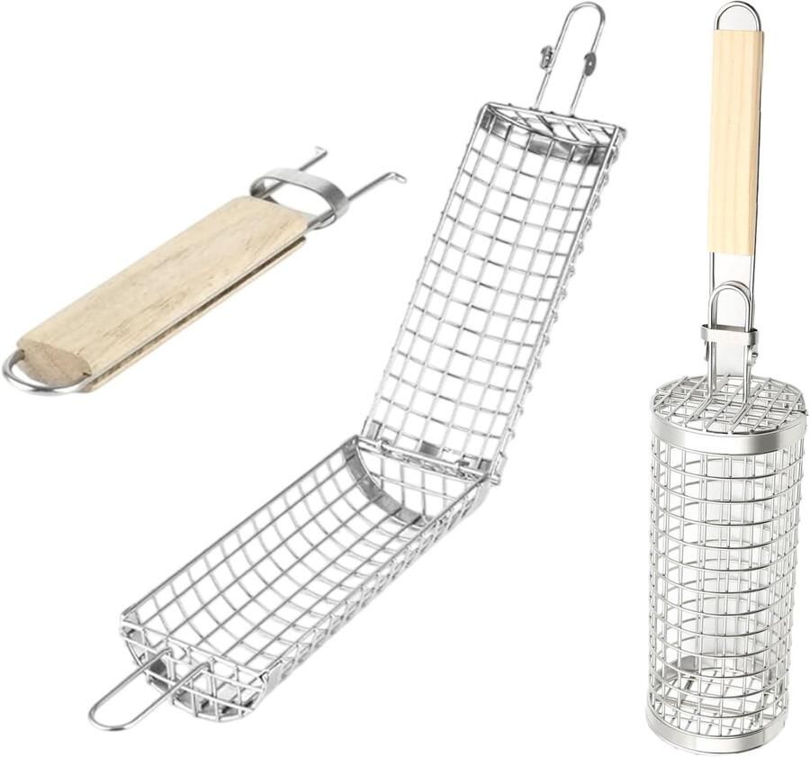Grillmanden Set Kookmandjes Groente Grillen Opvouwbaar Ontwerp 2 Stuks Zilver