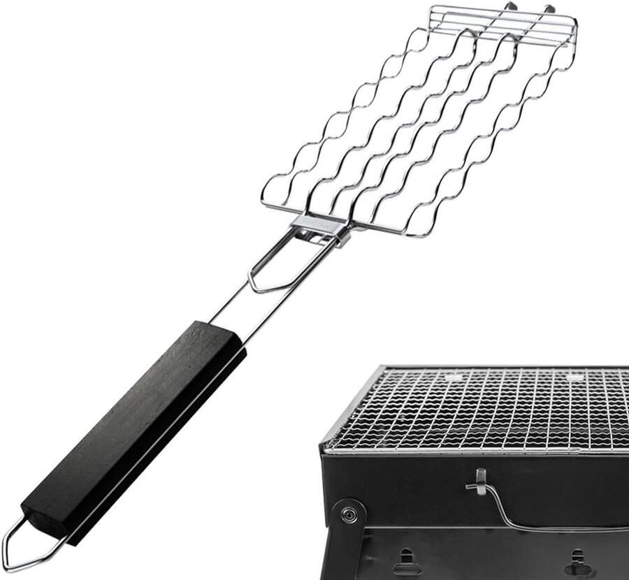 Grillmandje Barbecue Mandje Buiten Koken RVS Plating 25.5 x 12 x 3 cm Zilver