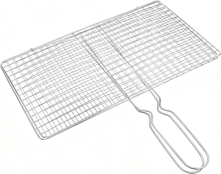 Grillmand Vis Garnalen Grillrek Barbecue Buiten Koken Roestvrij Staal 34 x 19 cm Zilver
