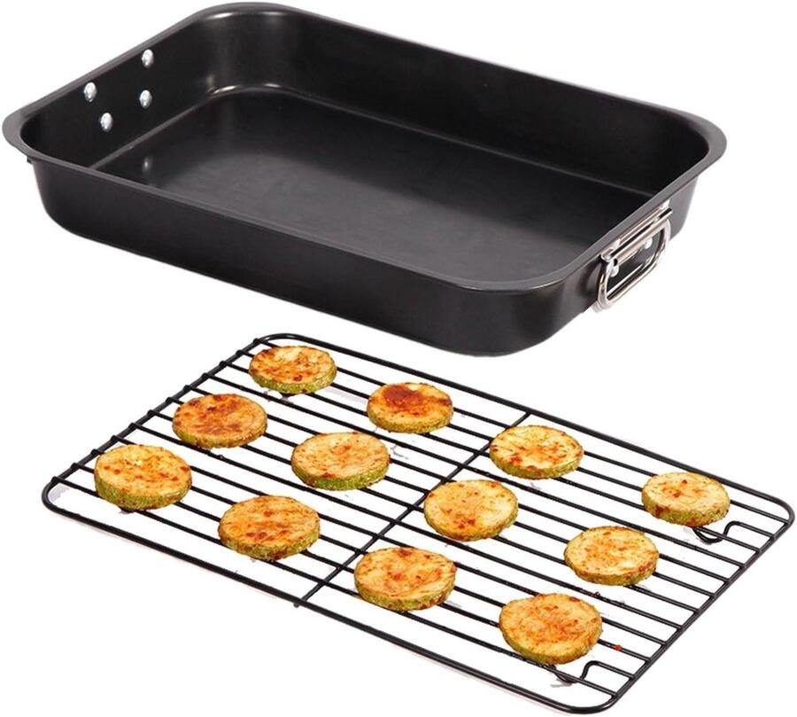 Grillmandje Groenten BBQ Pan Buiten Koken Antiaanbaklaag 39x28.3x5.7cm Zilver