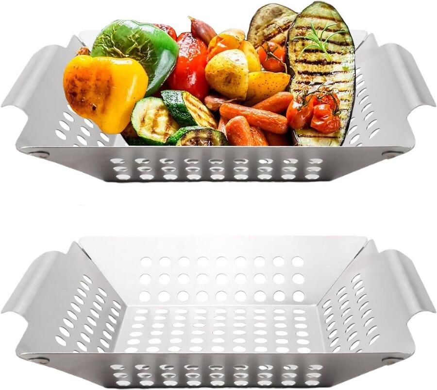 Grillmandje Roestvrij Staal Groente Grillmand BBQ Groenten Grillen Geperforeerd Ontwerp N.v.t. Zilver