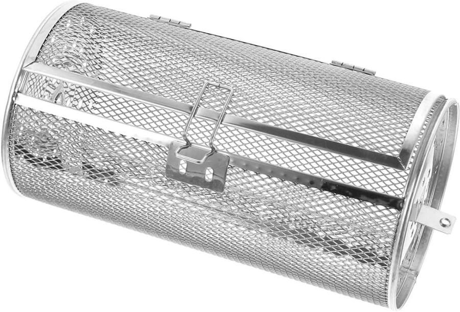 Grillmandje Roterend Barbecue Mandje Gelijkmatig Grillen 360 Graden Rotatie 25x14x14cm Zilver