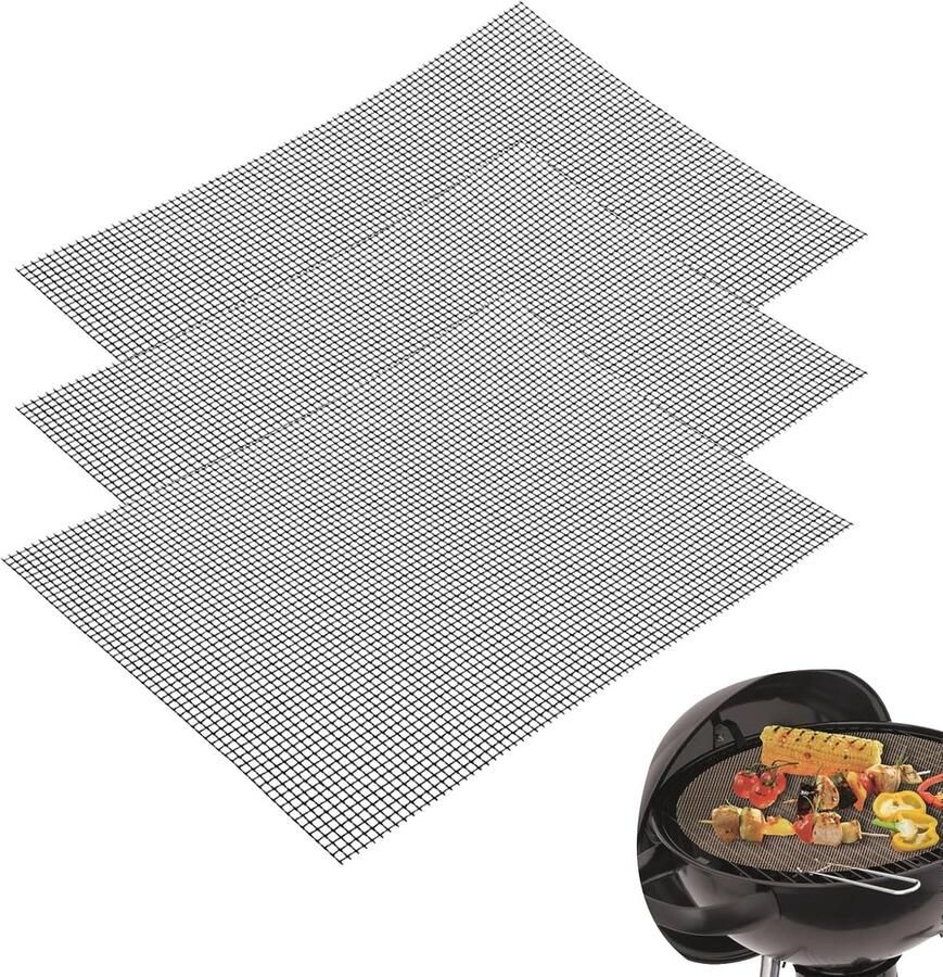 Grillmat Anti-aanbak Bakplaat Teflon Barbecue Koken Herbruikbaar Hittebestendig 42x36cm Zwart