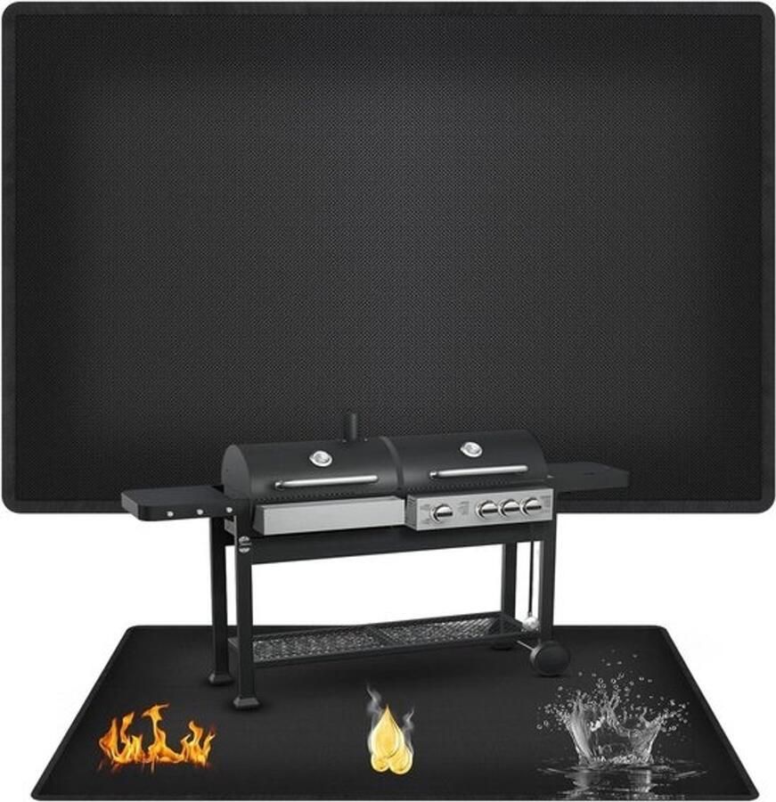 Grillmat Barbecuemat Buiten koken Dubbelzijdig vuurvast 150x100cm Zwart