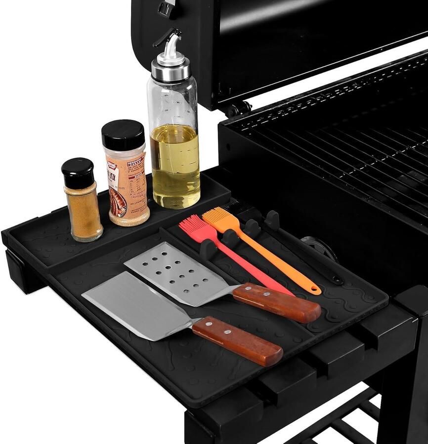 Grillmat Barbecuemat Keukenmat Grill Gereedschap Organiseren 8 Sleuven Ontwerp 16x115 inch Zwart