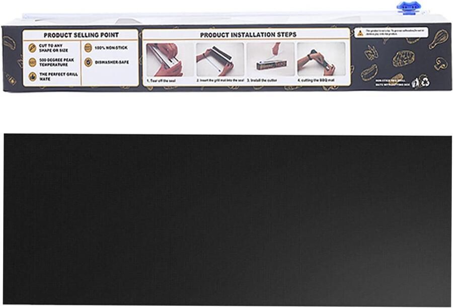 Grillmat BBQ Bakfolie Oven Perfect Grillen Herbruikbaar Anti-aanbak 100x33cm Zwart