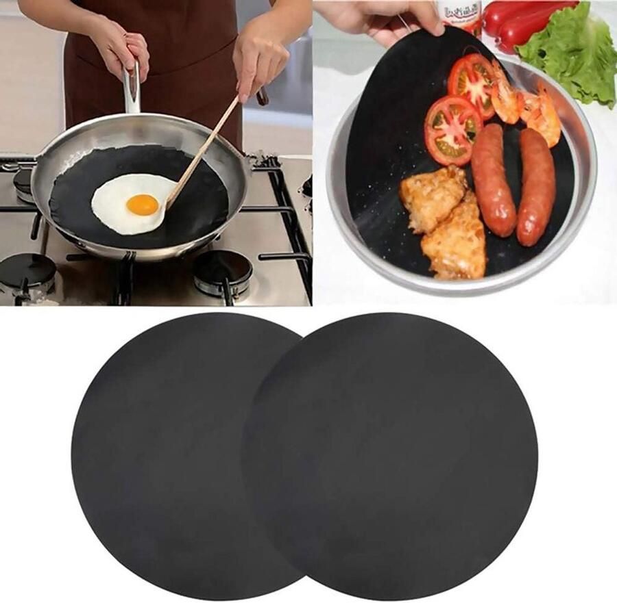 Grillmat Braadpan Pannenbeschermer Gezond Koken Anti-aanbaklaag 24 cm Zwart