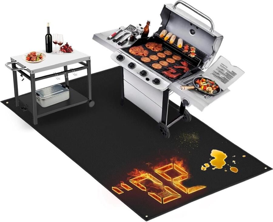 Grillmat Buiten Barbecuemat Terrasbeschermer Terras Beschermen Extra Groot Formaat 228 x 123 cm Zwart
