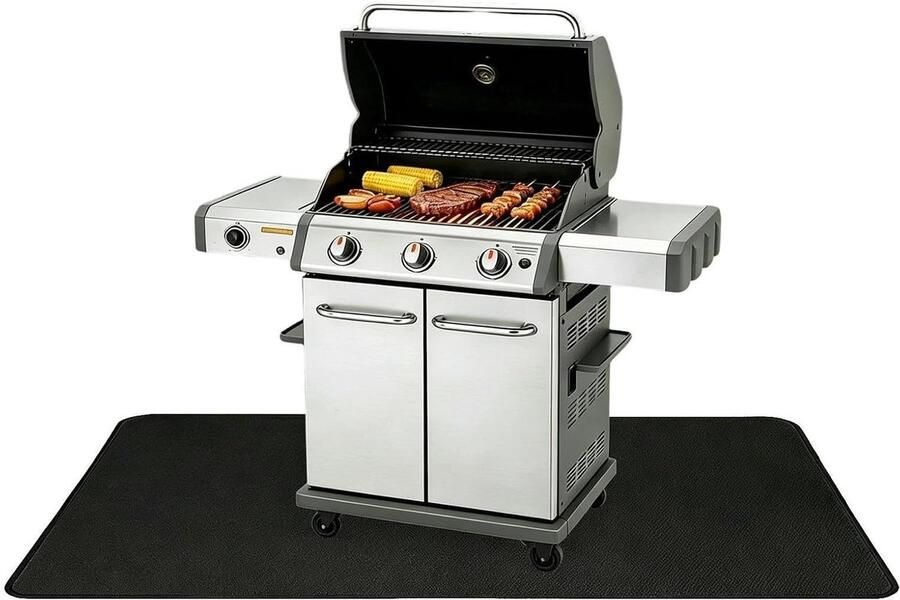 Grillmat Buiten BBQ Mat Terras Beschermen Hittebestendig Vuurvast 121 x 91 cm Zwart