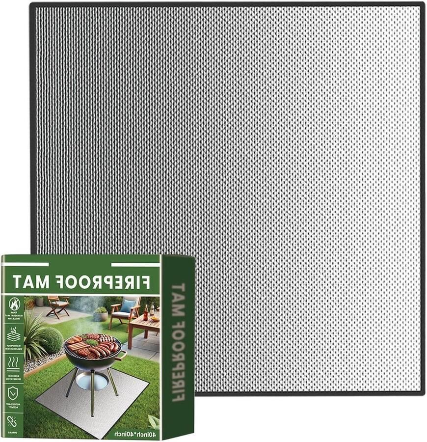 Grillmat Buiten Tapijt Terras Beschermen Hittebestendig Antislip 100x100 cm Zilver