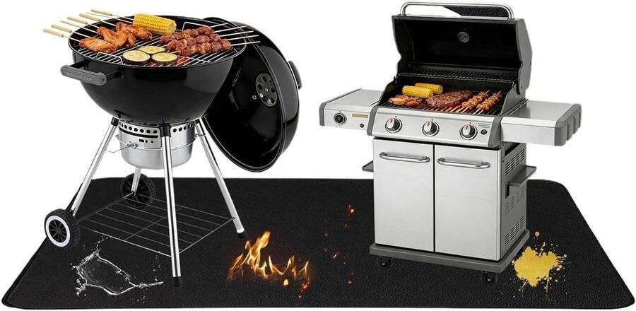 Grillmat Dek BBQ Onderlegger Terras Beschermen Dubbelzijdig Bruikbaar 122 x 91 cm Zwart