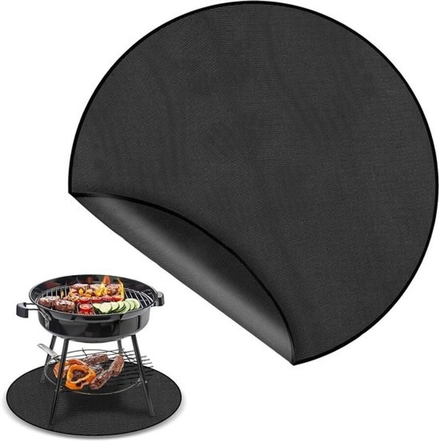 Grillmat Onderlegger voor vuurkorf Buiten koken Hittebestendig materiaal 61 cm rond Zwart